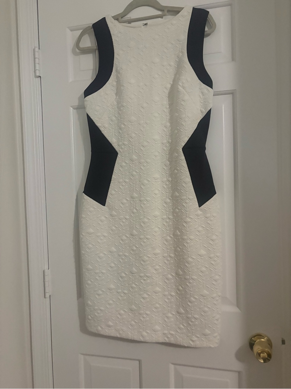 Metaphor White Textured Sheath Dress with Black Contour Panels